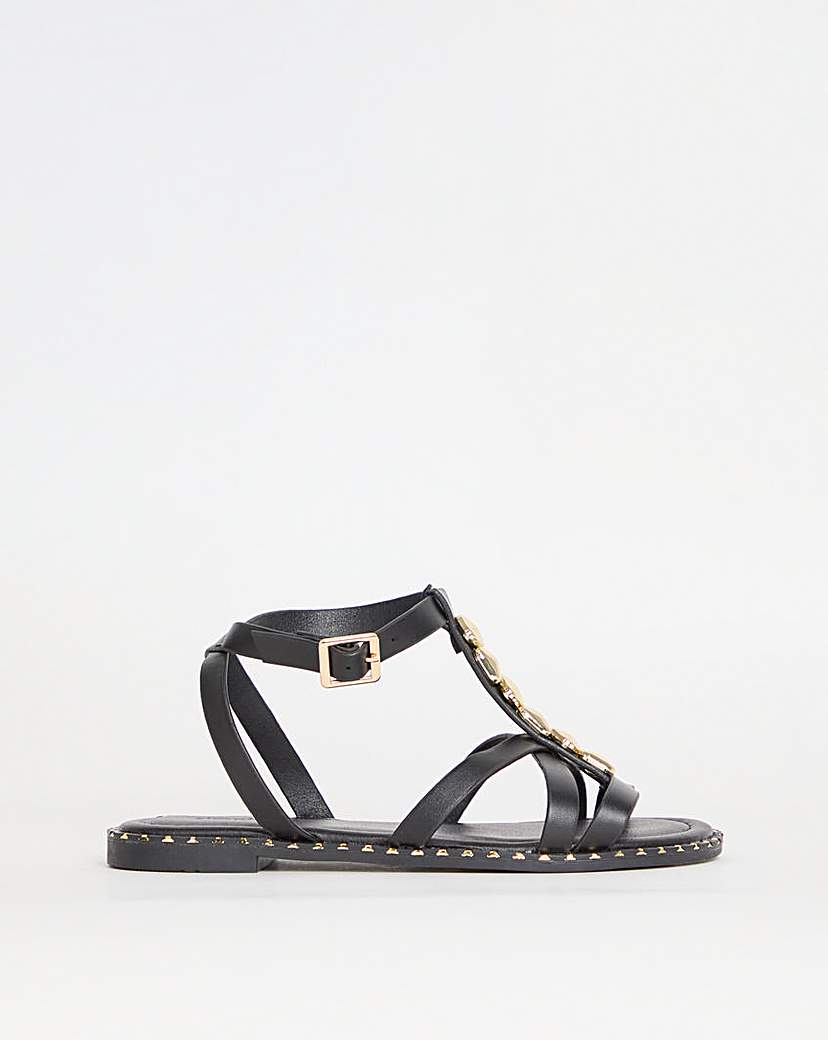 Pebble Trim Flat Sandal Wide