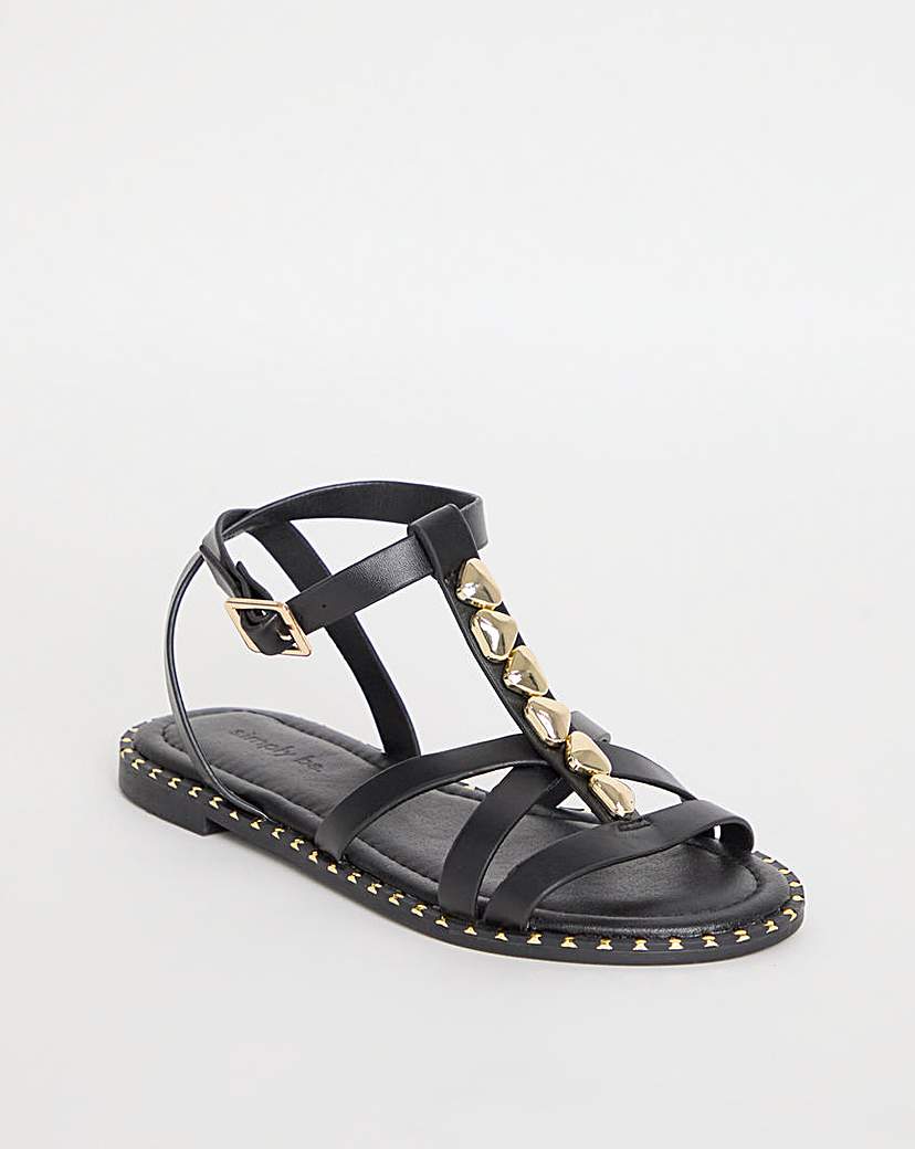 Pebble Trim Flat Sandal Wide
