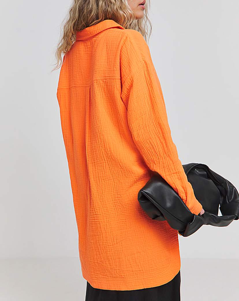 Orange Cheesecloth Pocket Shirt