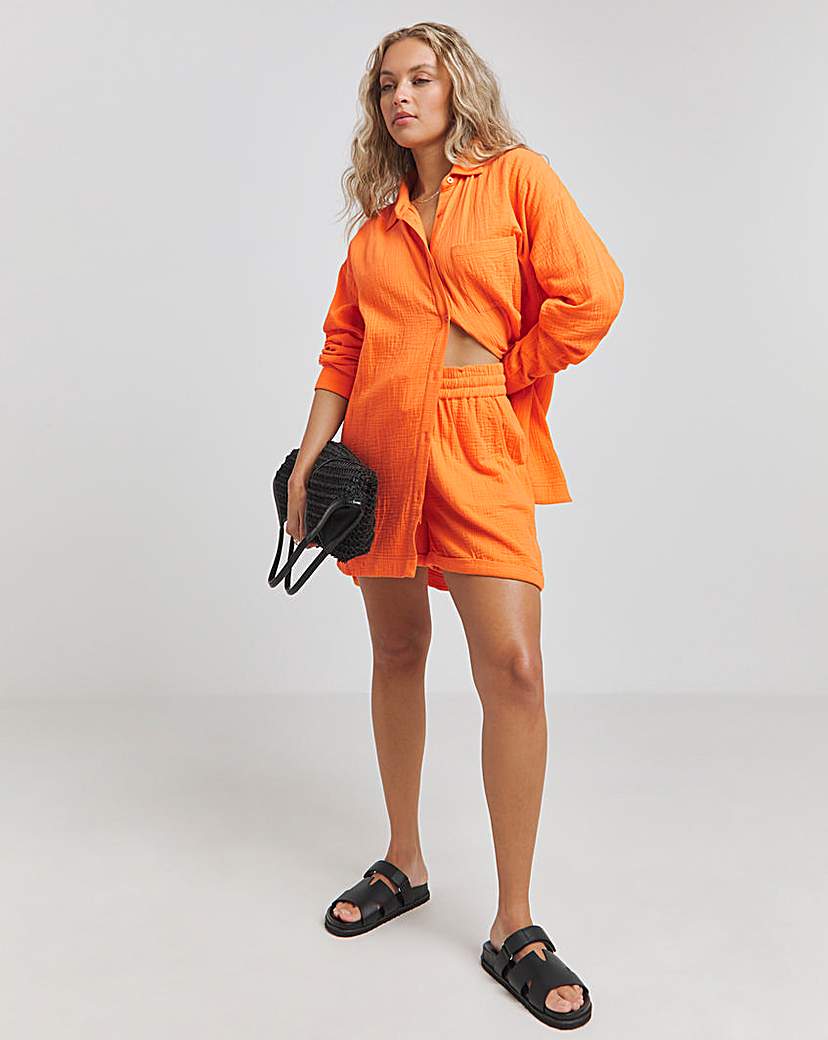 Orange Cheesecloth Pocket Shirt