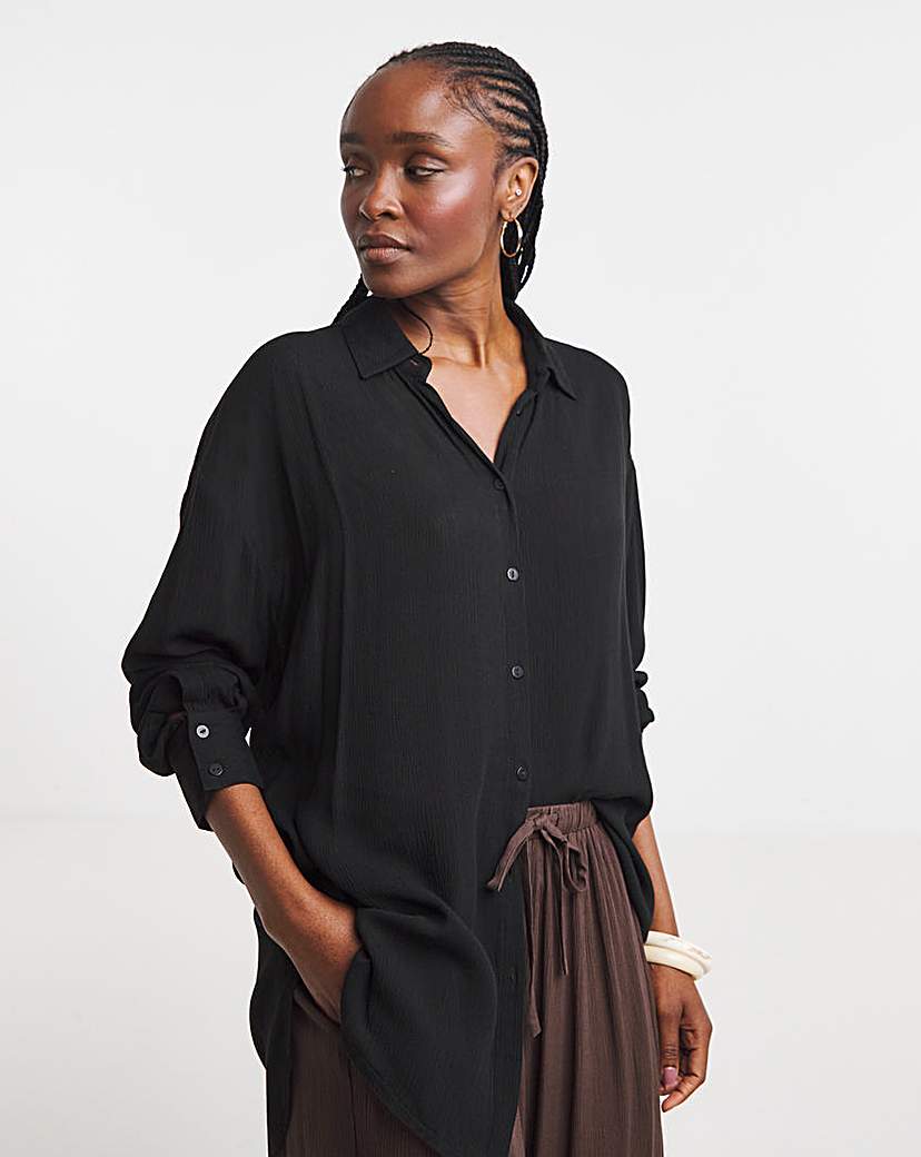 Simply Be Black Crinkle Shirt