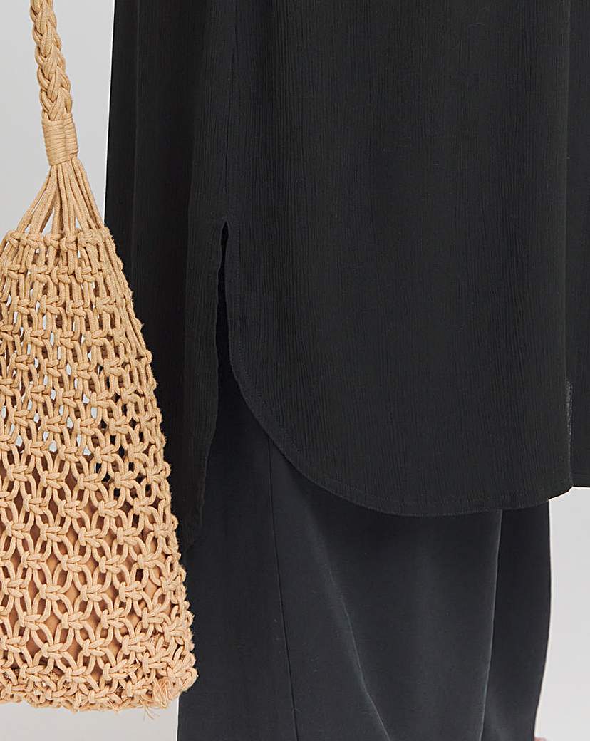 Black Longline Crinkle Shirt