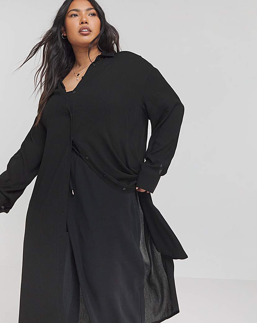 Black Longline Crinkle Shirt
