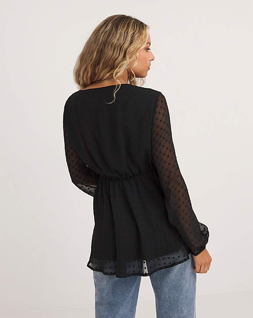 Dobby V Neck Ruched Waist Blouse