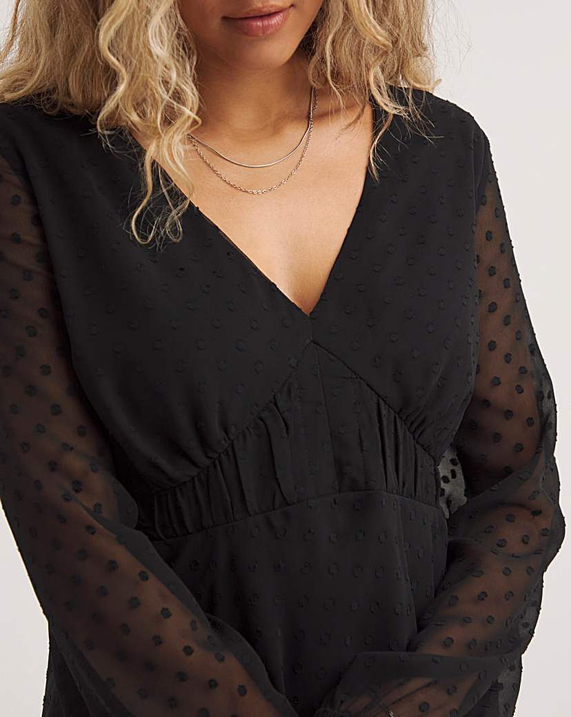 Dobby V Neck Ruched Waist Blouse