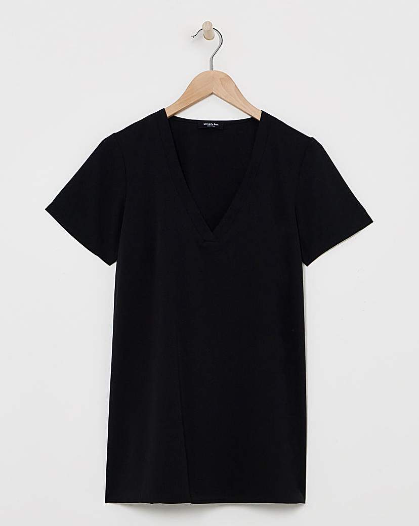Black V Neck Short Sleeve Boxy Blouse