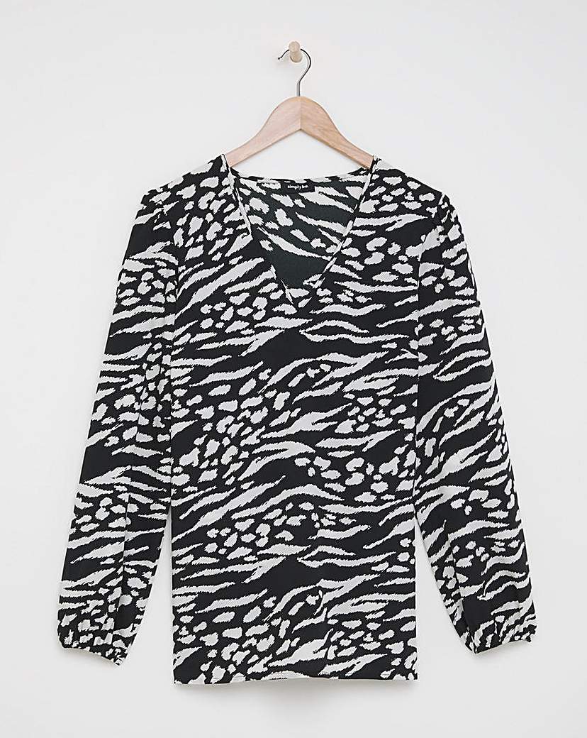Mono Print V Neck Boxy Blouse