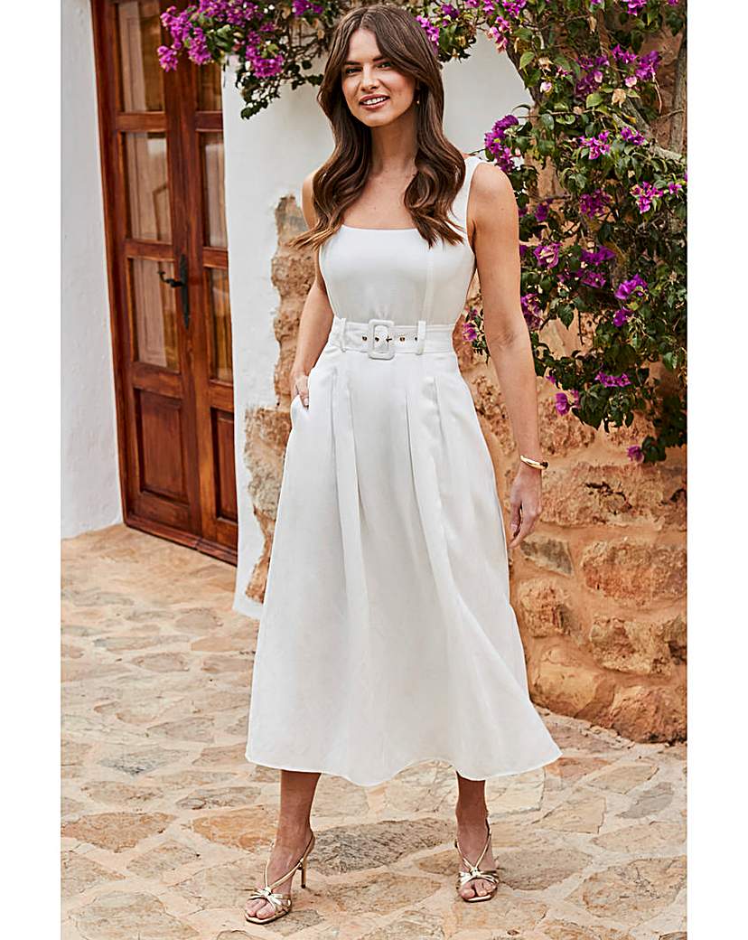 Sosandar Full Skirt Belted Midi Dress