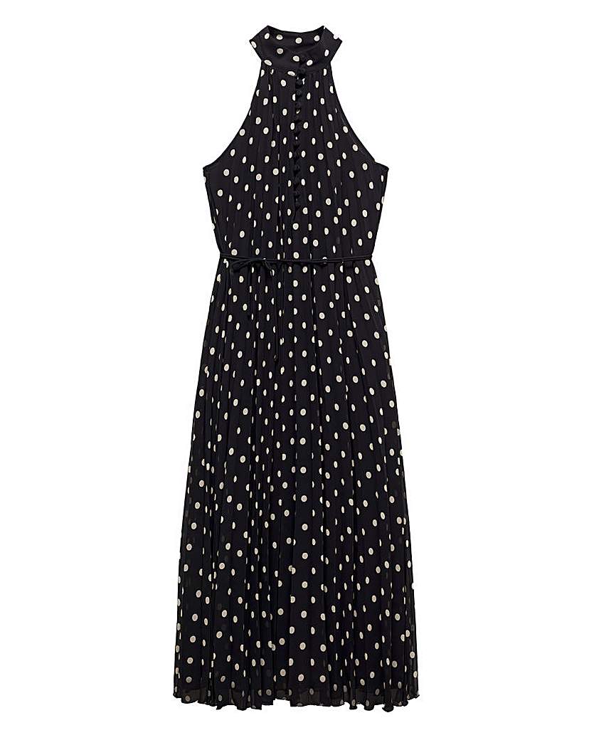 Mango Adela Polka Dot Pleated Midi Dress