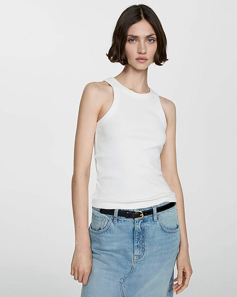 Mango Ribbed Cotton-blend top