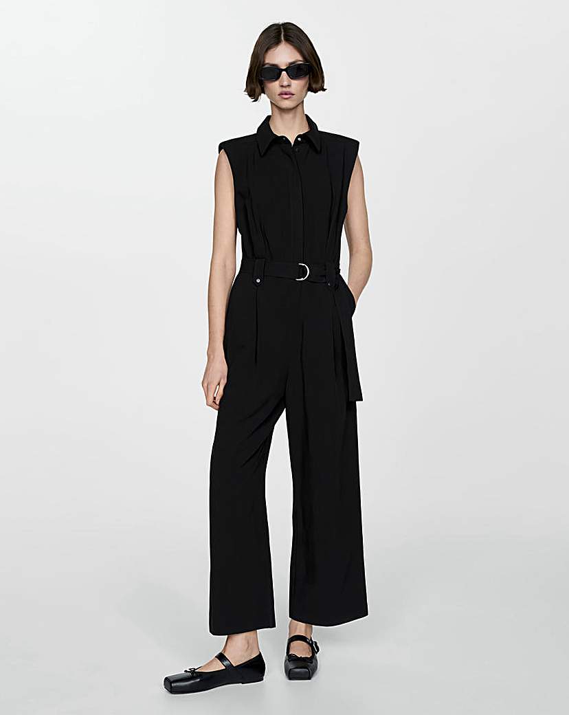 Mango Linen Blend Belted Jumpsuit