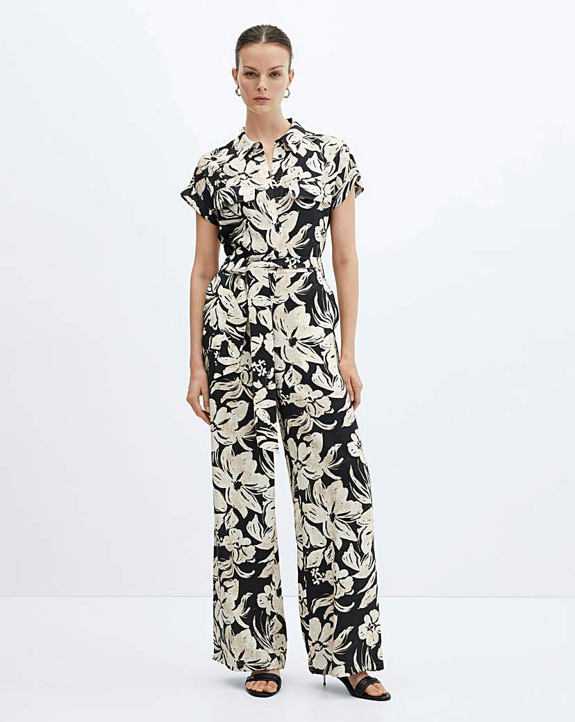 Mango Printed Jumpsuit with Tie Detail