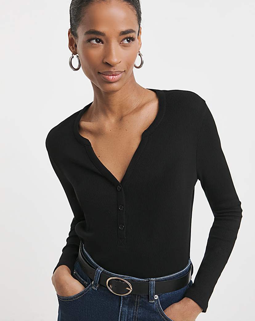 Henley Button Front Long Sleeve Top