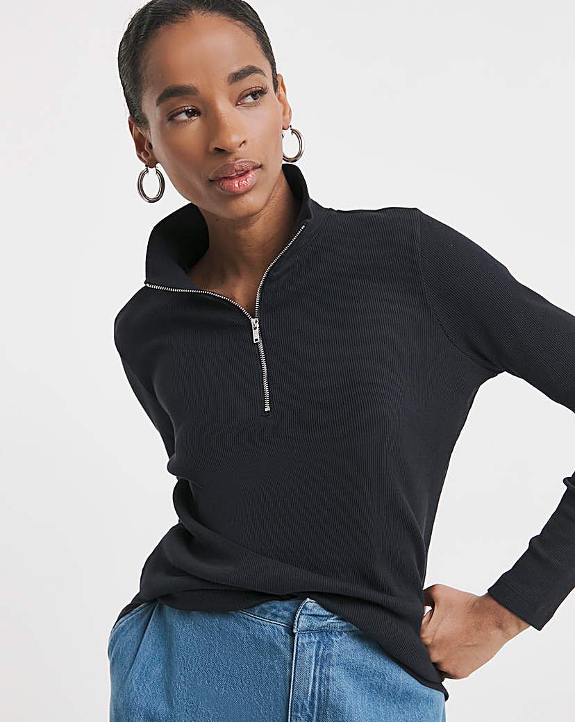 New In - Half Zip Long Sleeve Ribbed Top