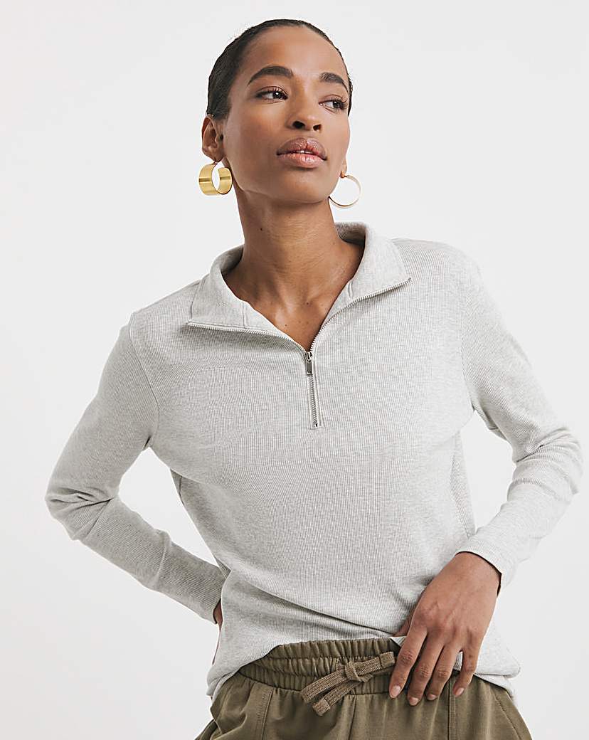 New In - Half Zip Long Sleeve Ribbed Top