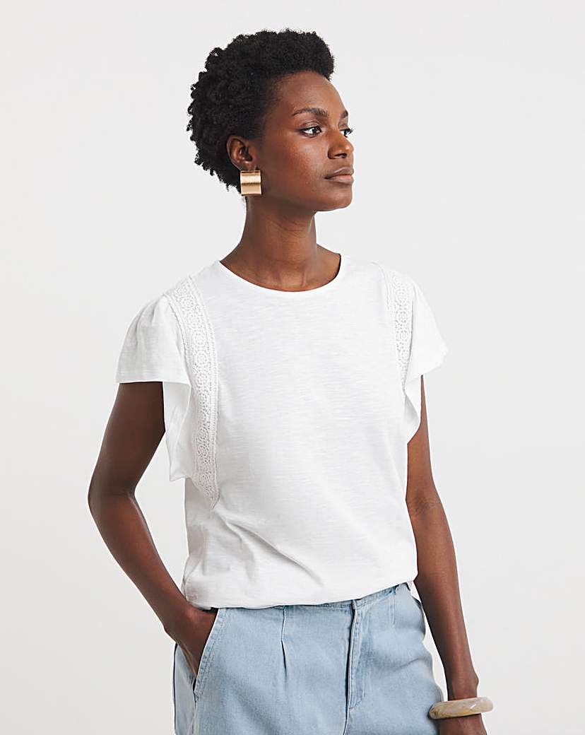 Broderie Trim Frill Sleeve Top