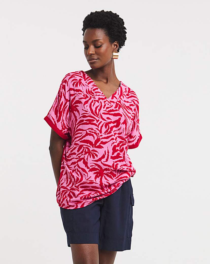 Woven Front V Neck Longline Top