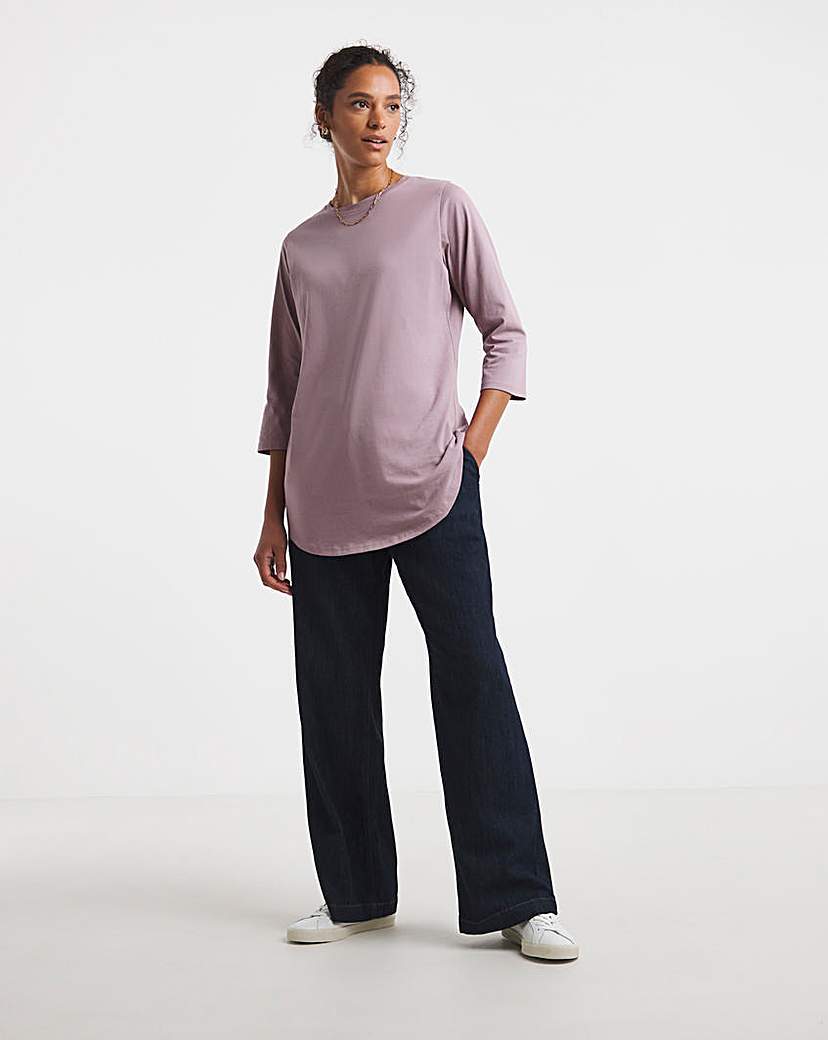 New In - Longline Curved Hem 3/4 Sleeve Top