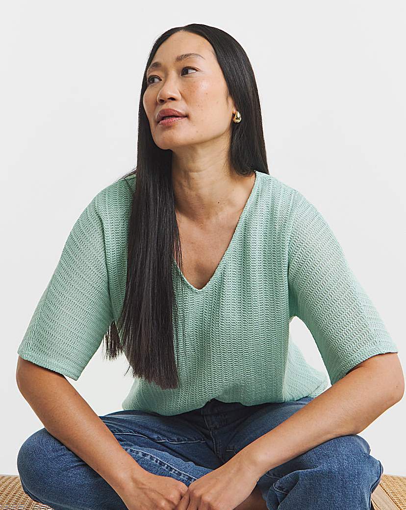 Cut And Sew Half Sleeve V Neck Tee