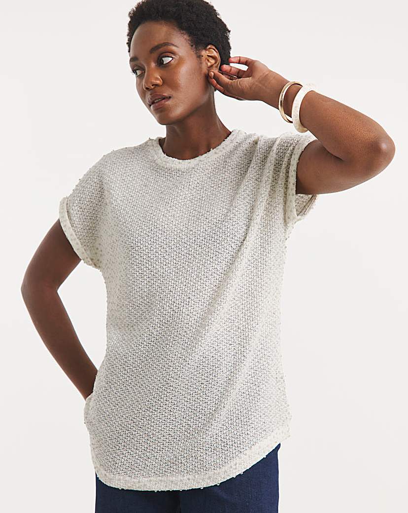 New In - Textured Sequin Longline Curved Hem Top