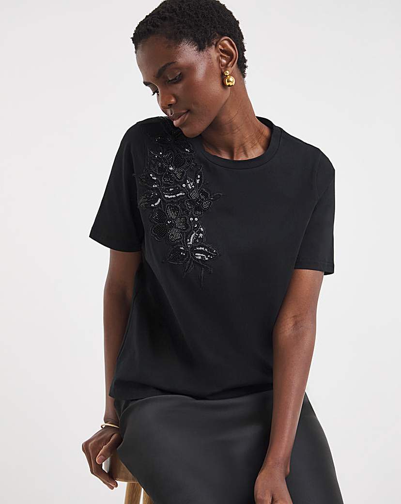 New In - Placement Floral 3D Embellished T-Shirt