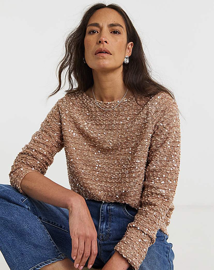 New In - Boucle Sequin Slash Neck Top
