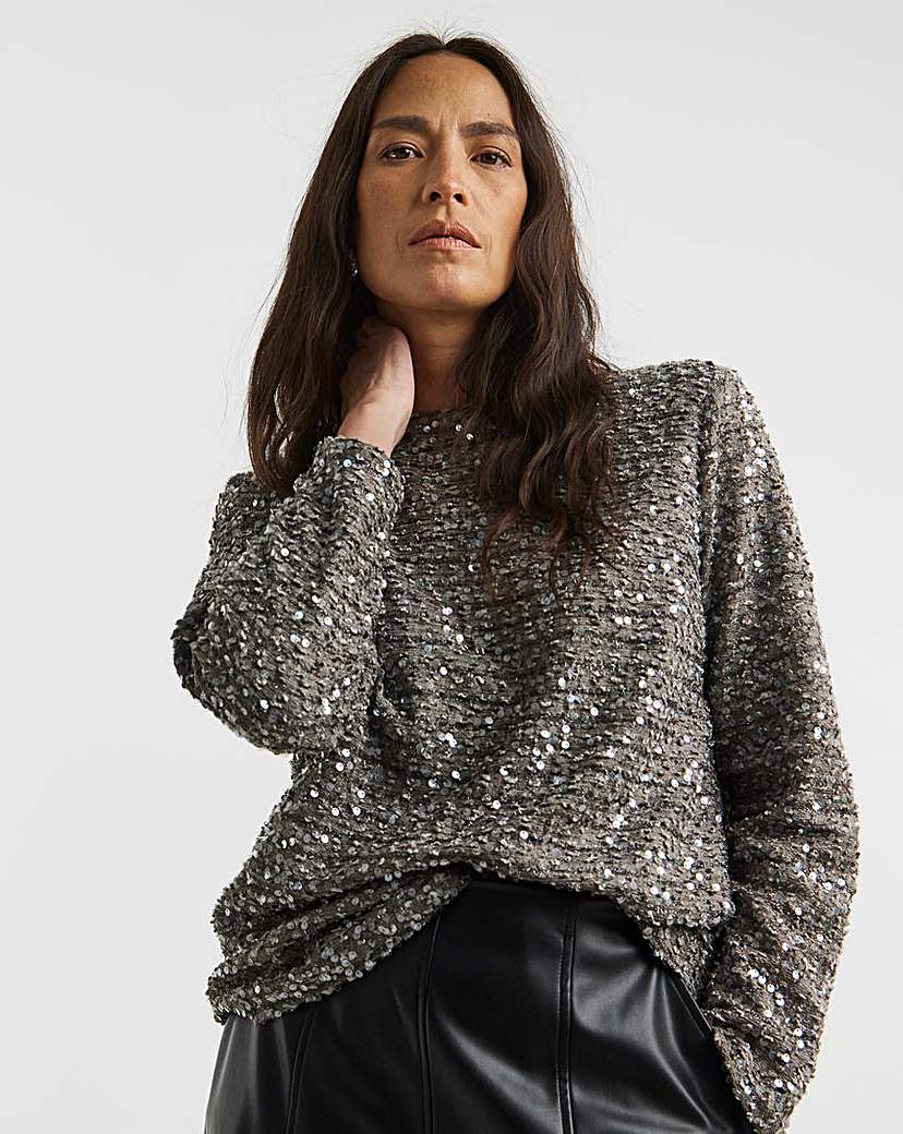 New In - Boucle Sequin Slash Neck Top
