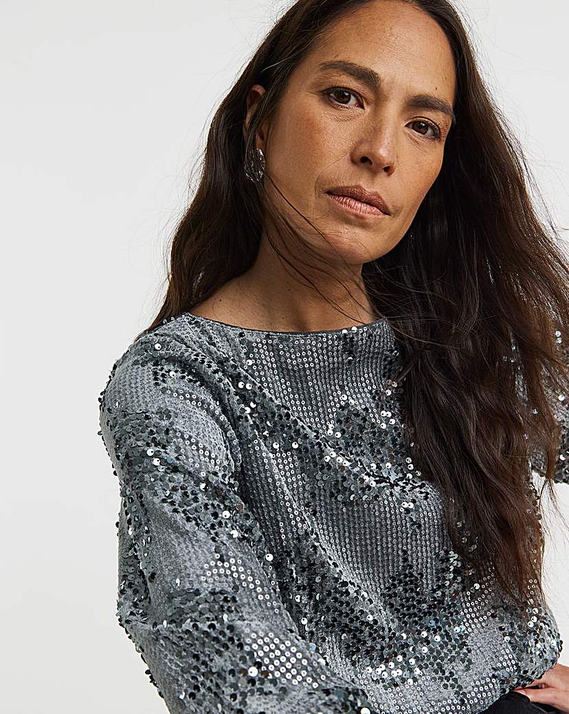 New In - Velvet Sequin Slash Neck Top
