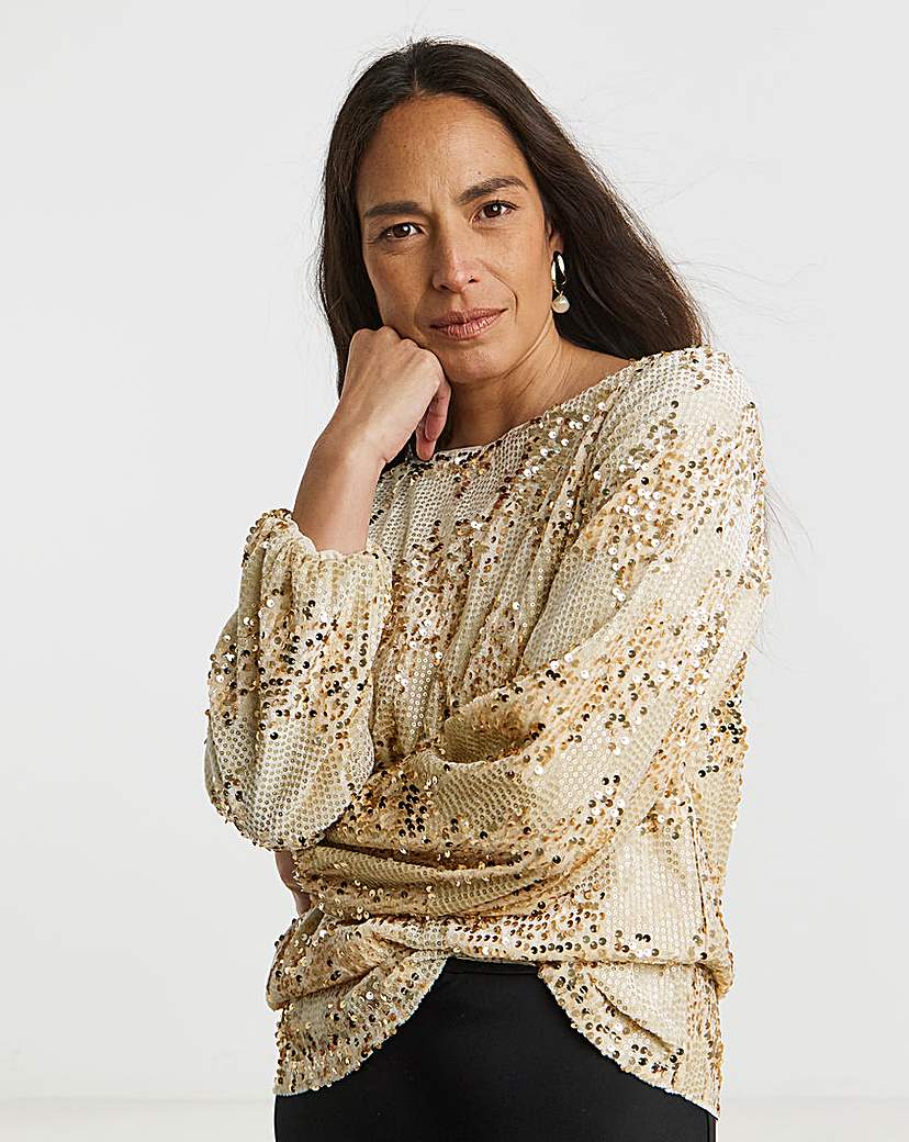 New In - Velvet Sequin Slash Neck Top