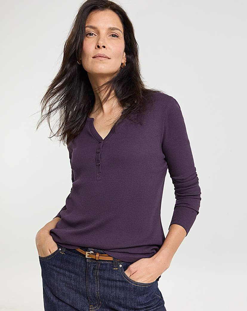 New In - Henley Button Front Long Sleeve Top