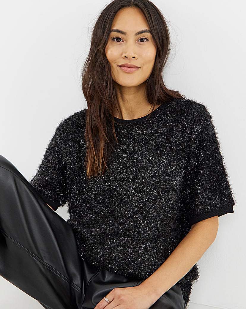 New In - Glitter Knit Short Sleeve Sweatshirt