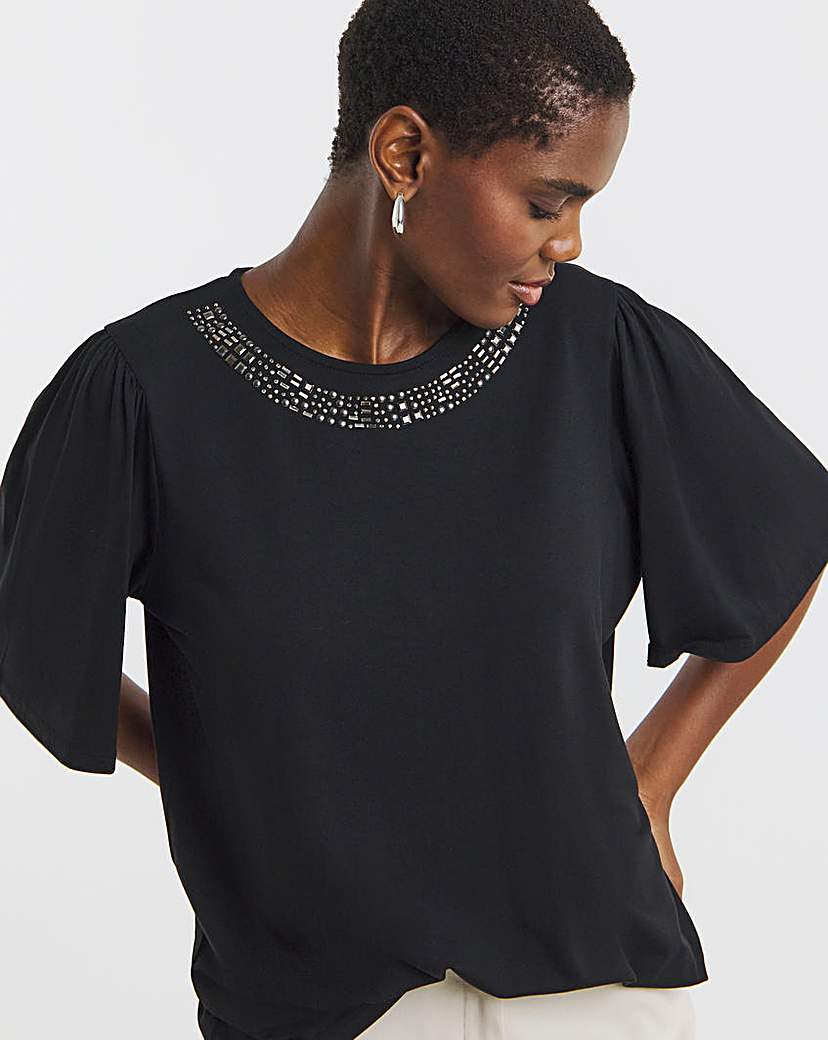 Embellished Trim Half Sleeve Top
