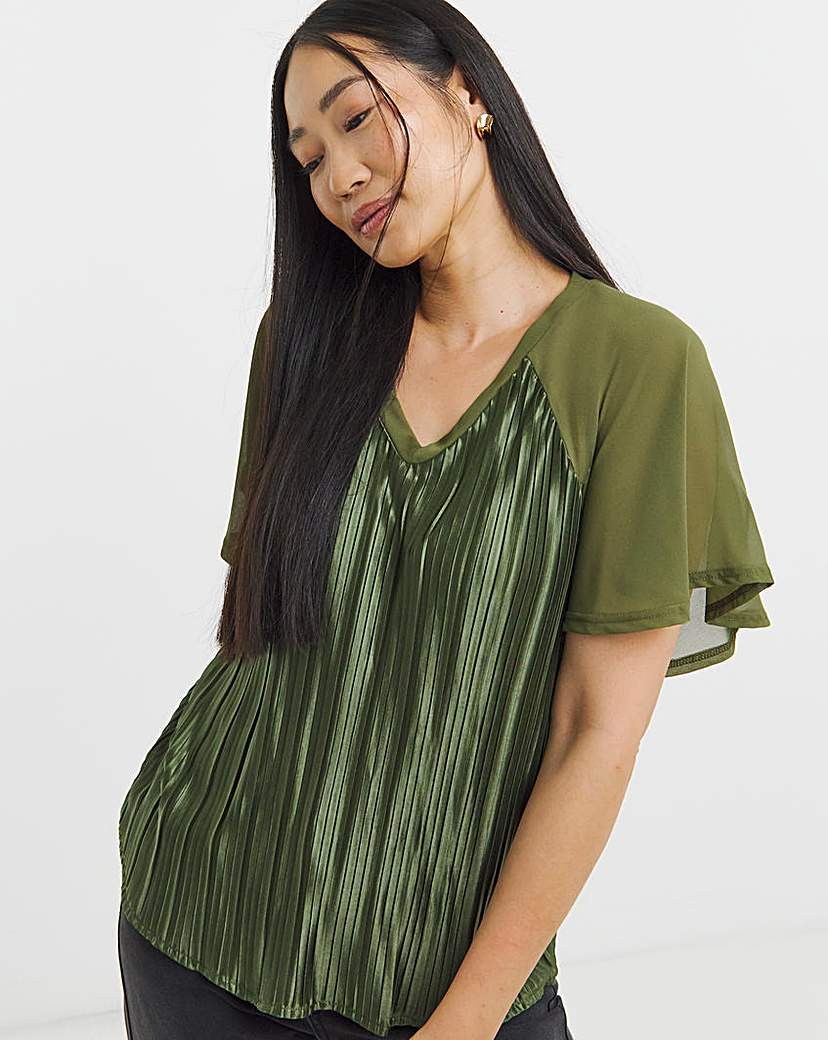 Longline Pleated Angel Sleeve Top