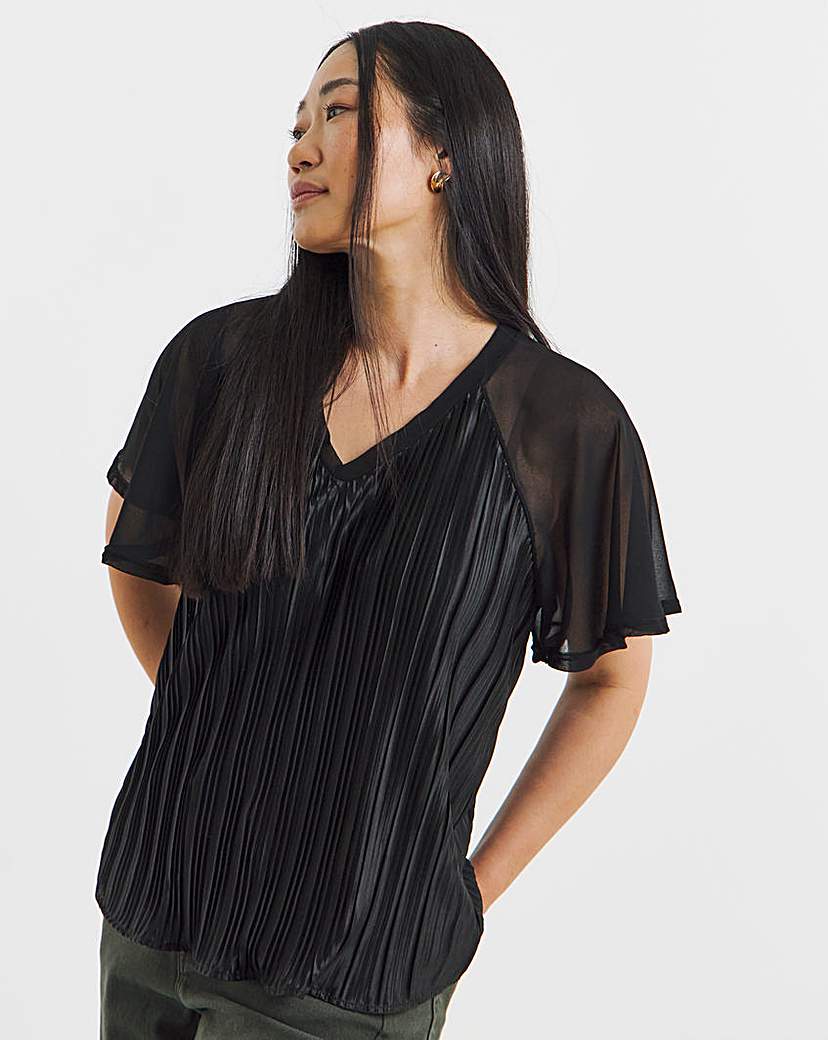 Longline Pleated Angel Sleeve Top