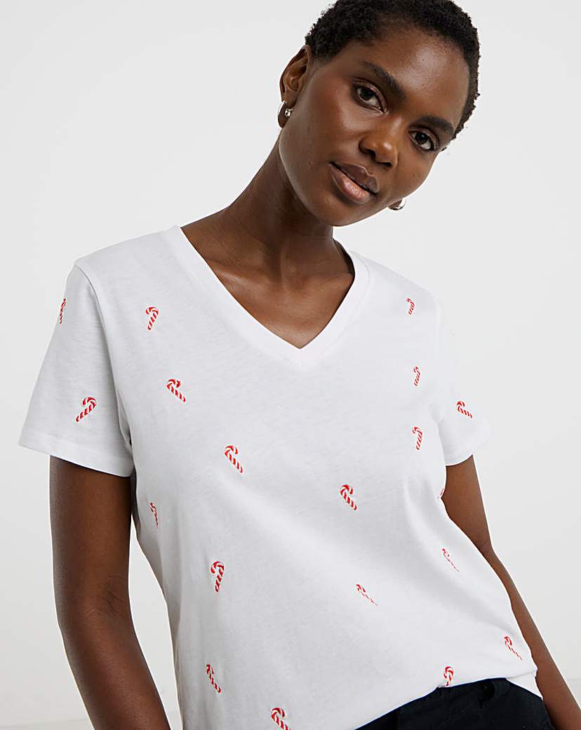 New In - Candy Cane Embroidered T-Shirt