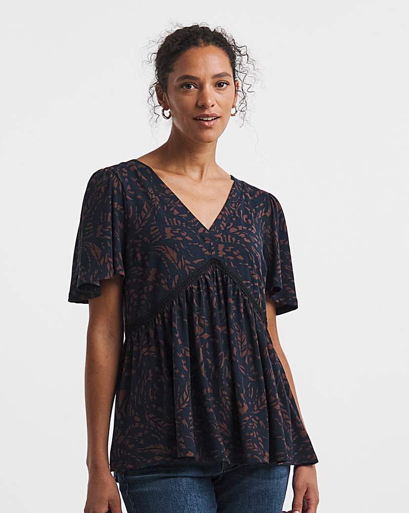 V-Neck Crochet Contrast Top