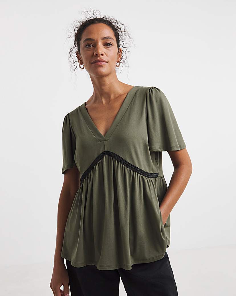 V-Neck Crochet Contrast Top