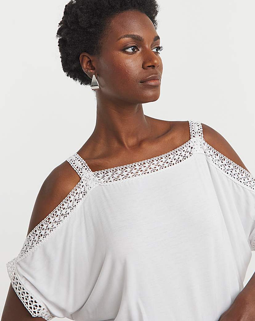 Crochet Trim Cold Shoulder Top