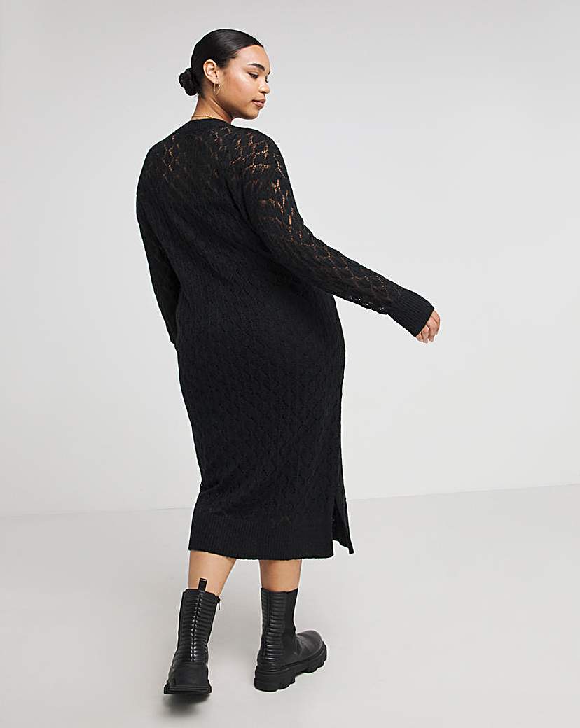 Black Pointelle Lace Midi Jumper Dress
