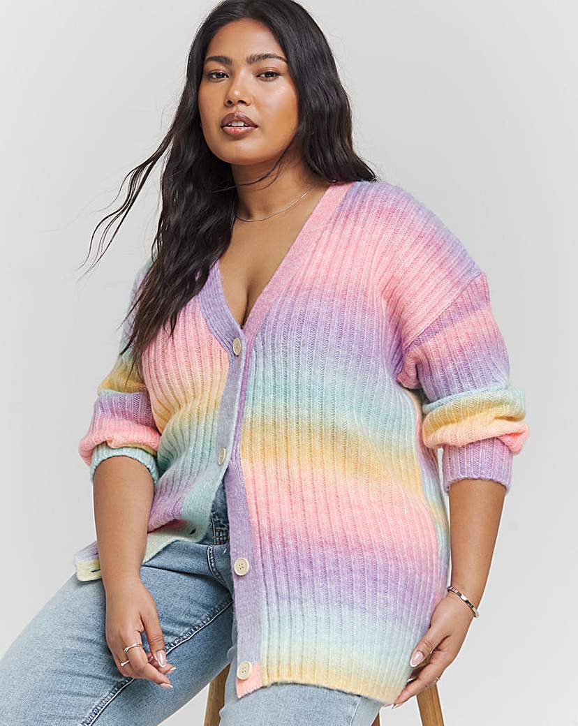 Rainbow Ombre Rib Boyfriend Cardigan