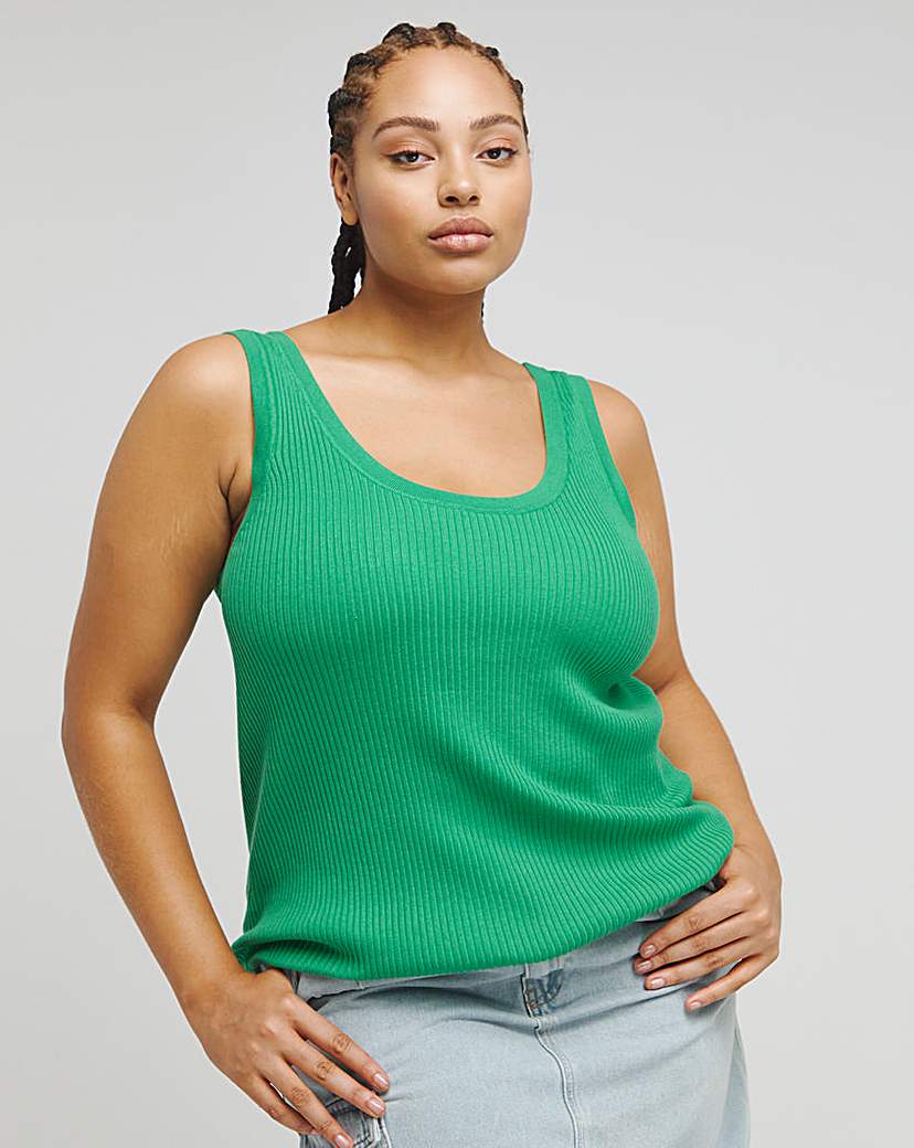 Green Scoop Neck Ribbed Vest