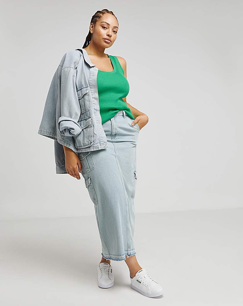 Green Scoop Neck Ribbed Vest