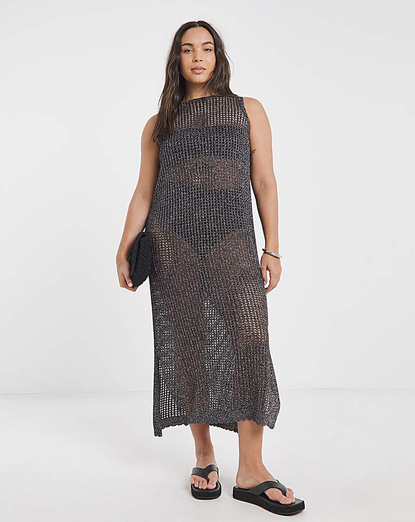 New In - Black Metallic Hole Knit Midaxi Dress