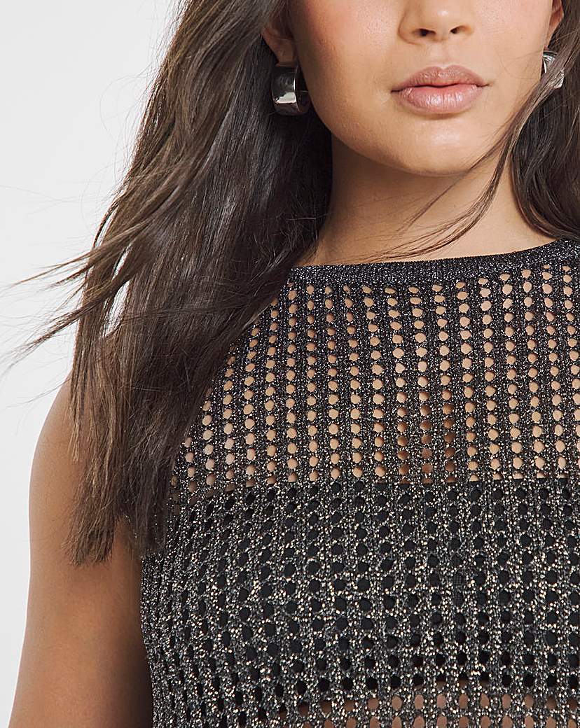 Black Metallic Hole Knit Midaxi Dress