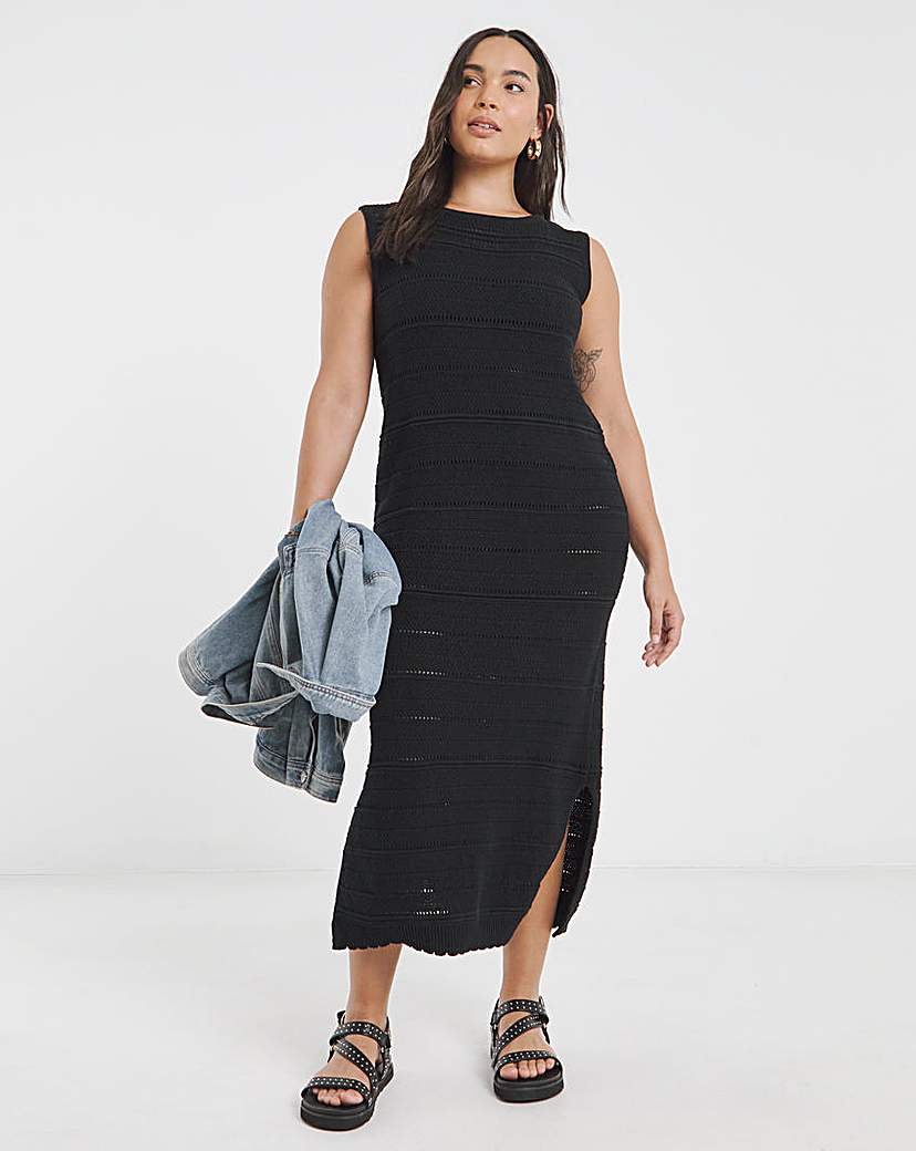 New In - Black Crochet Midi Dress
