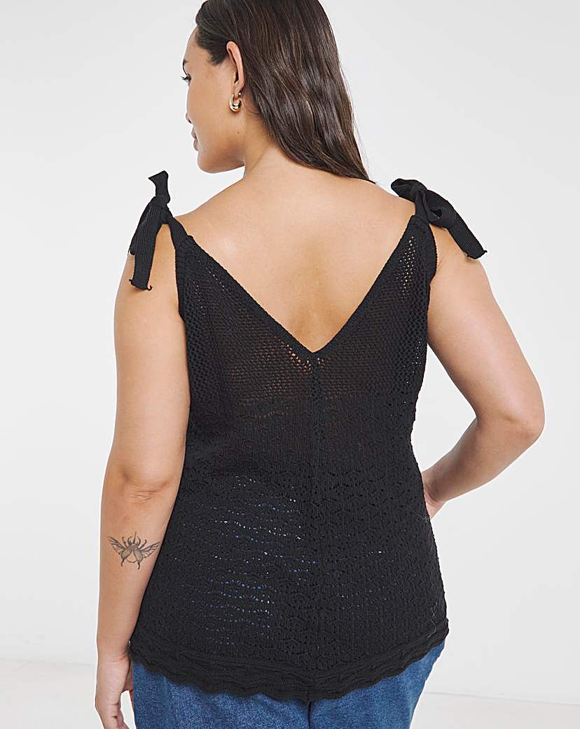 Black Crochet Tie Shoulder Cami
