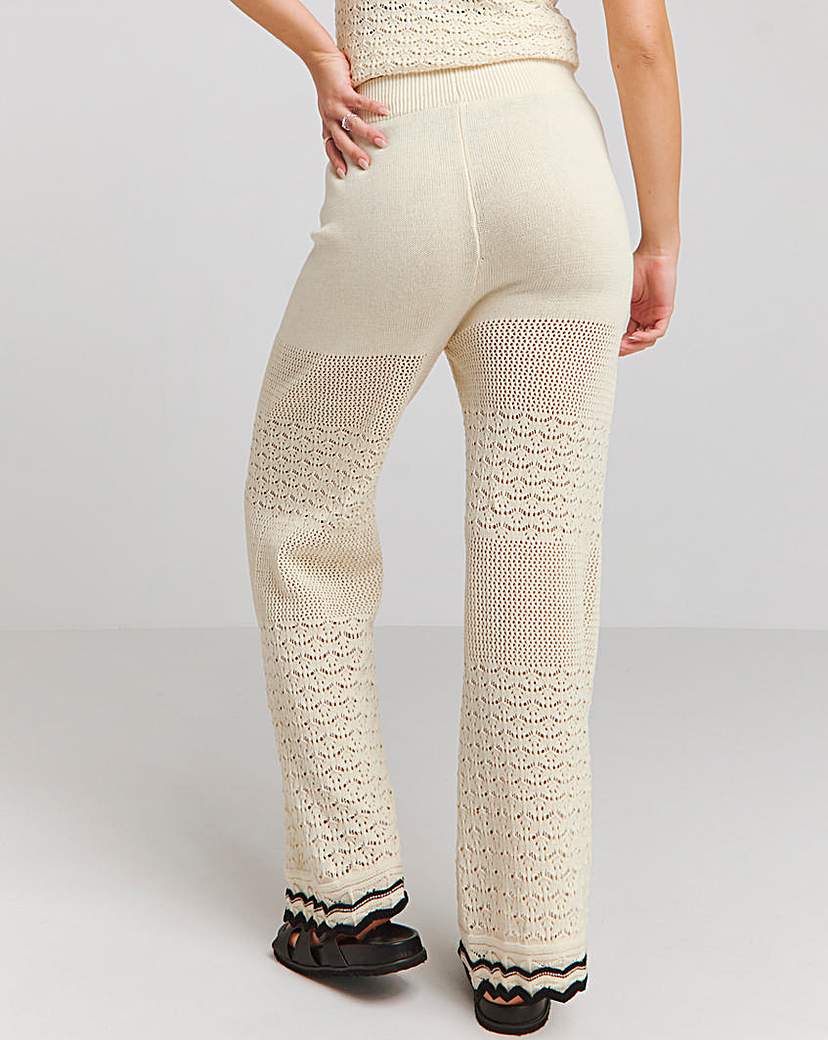 Cream Crochet Wide Leg Trouser
