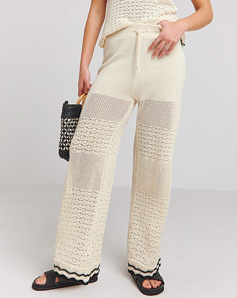 Cream Crochet Wide Leg Trouser