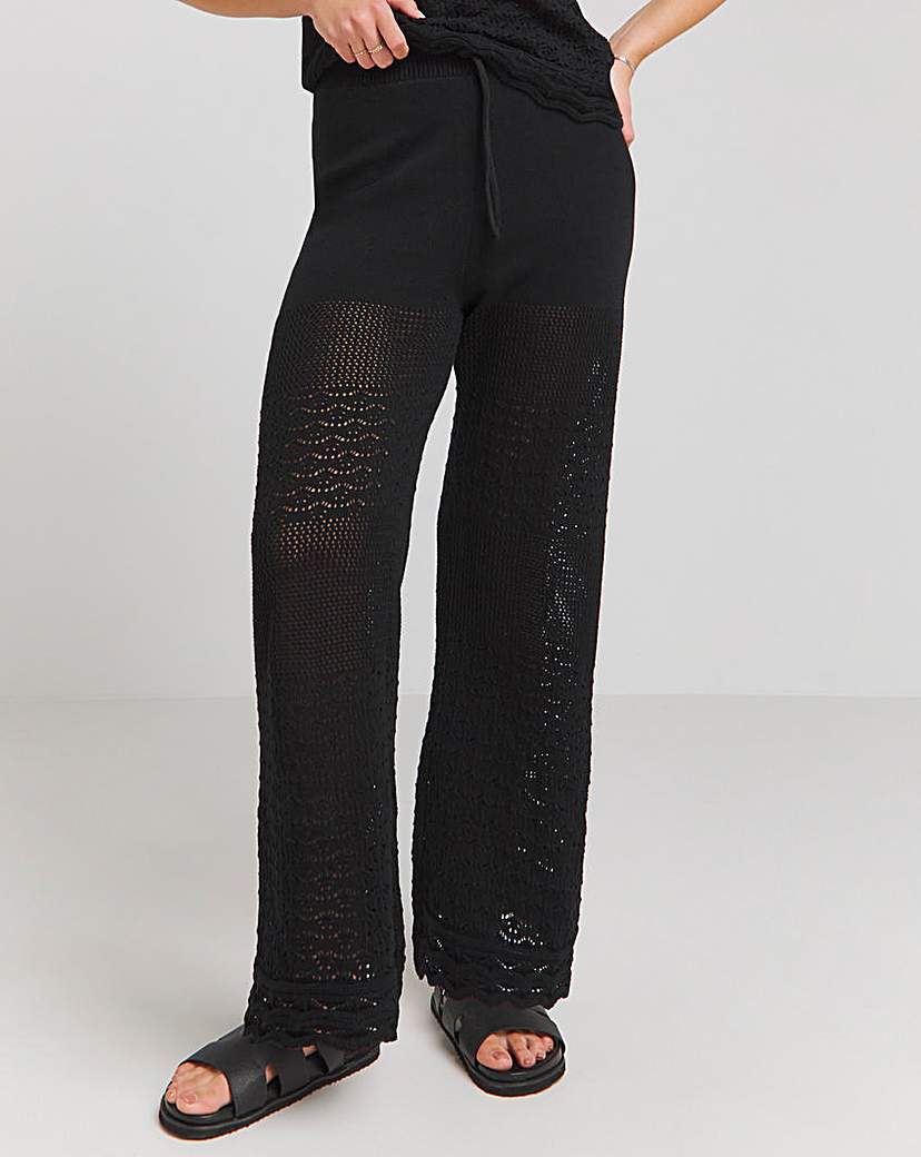 Black Crochet Wide Leg Trouser