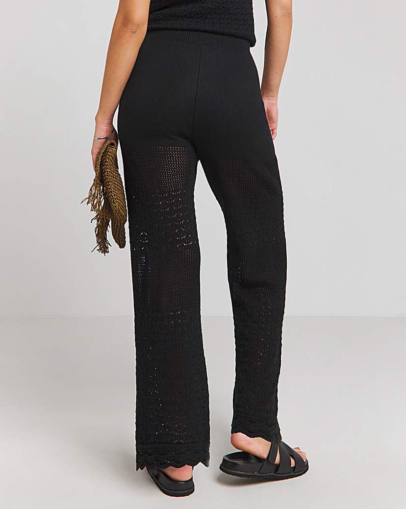 Black Crochet Wide Leg Trouser